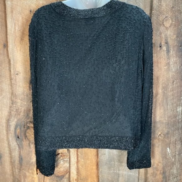 Stenay Black Beaded Evening Cardigan- Size Petite Medium - Picture 6 of 13